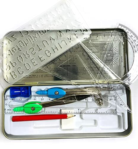 Complete Math Geometry Set in Metal Case